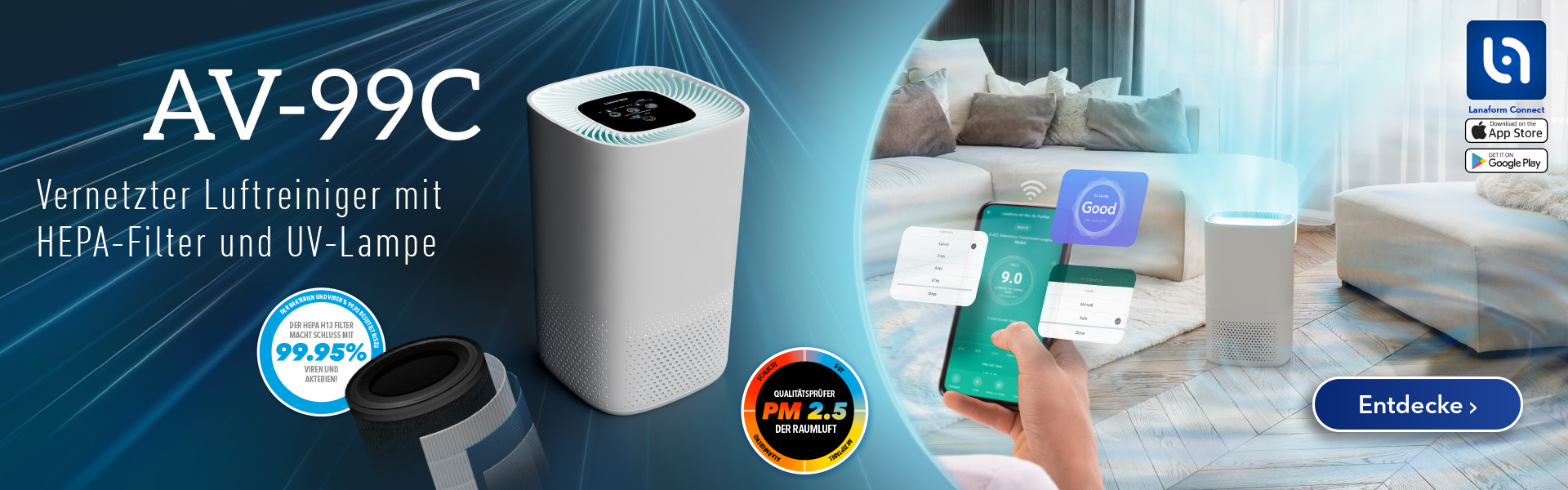 AV-99C - Smart Luftreiniger mit HEPA-Filter und UV-Lampe