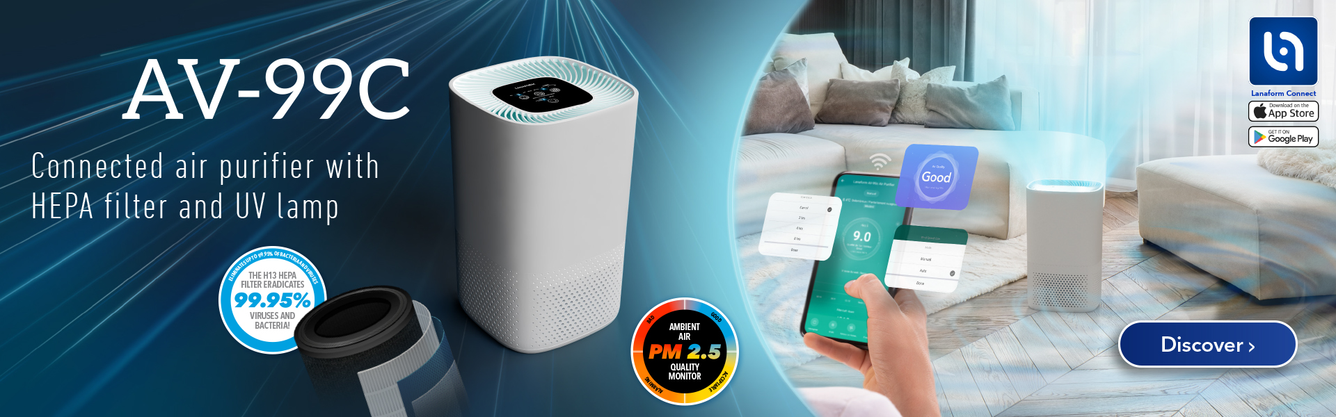 AV-99C - Smart air purifier with HEPA filter and UV lamp