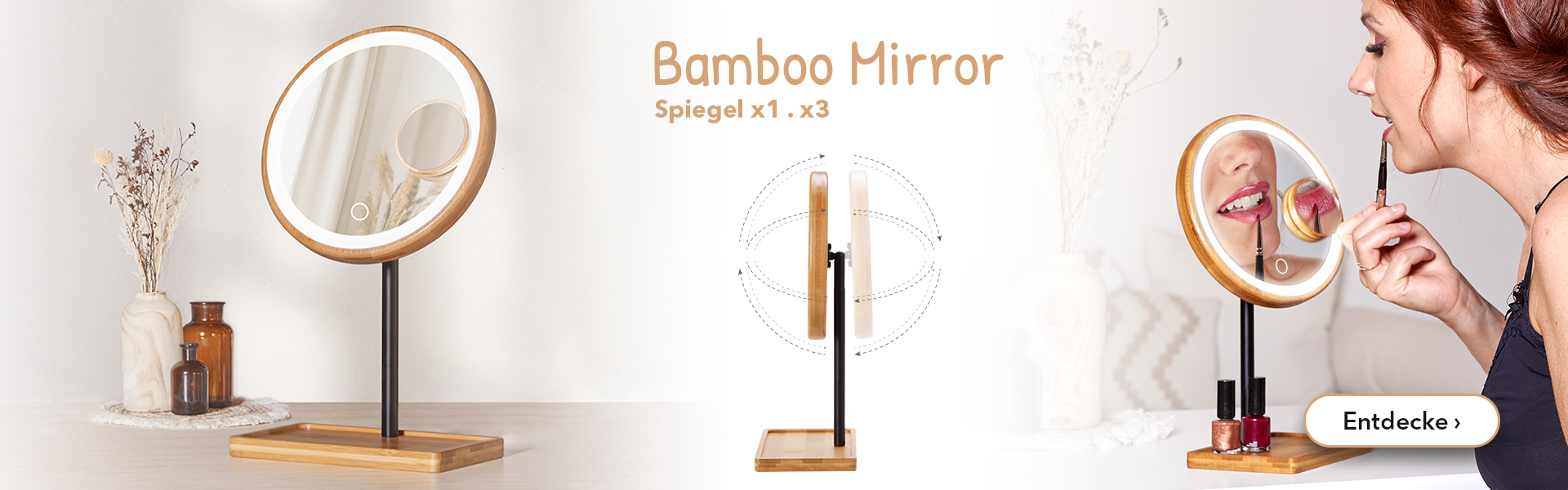 Bamboo Mirror - Wiederaufladbarer LED-Spiegel