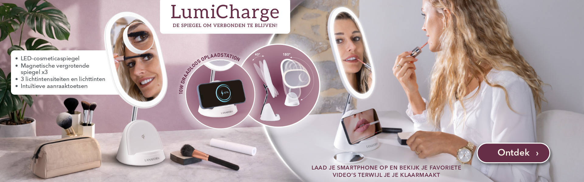 LumiCharge - LED make-upspiegel X1/X3 met oplaadstation